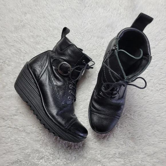 Fly London Yezi Leather Ankle Boots Women's 41 / US 10 Black - Picture 1 of 12